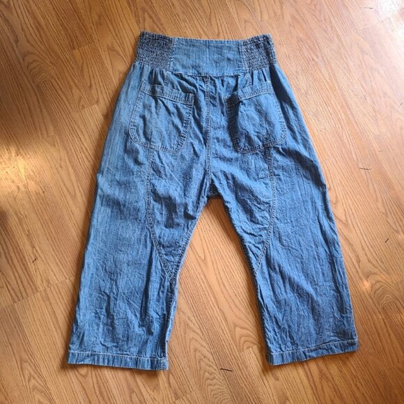 WE THE FREE PEOPLE LUNAN CROP HAREM JEANS PANTS DROP CROTCH SMOCKED BALLOON sz S - Picture 4 of 6